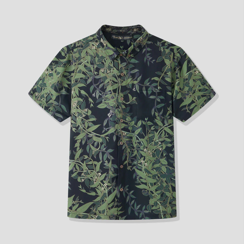 Pop-Up Mākeke - David Shepard Hawaii - Maile Black Men's Aloha Shirt - Front View