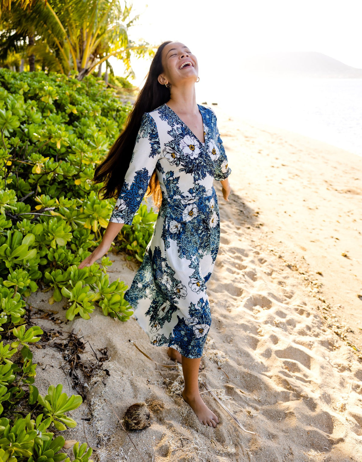 Pop-Up Mākeke - David Shepard Hawaii - Puakala Women's Midi Wrap Dress - Front View