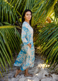 Pop-Up Mākeke - David Shepard Hawaii - Sky Blue Lau Hala Women's Midi Wrap Dress - Side View