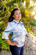 Pop-Up Mākeke - David Shepard Hawaii - Soaring Koa'Kea Women's Half Sleeve Aloha Shirt - Side View