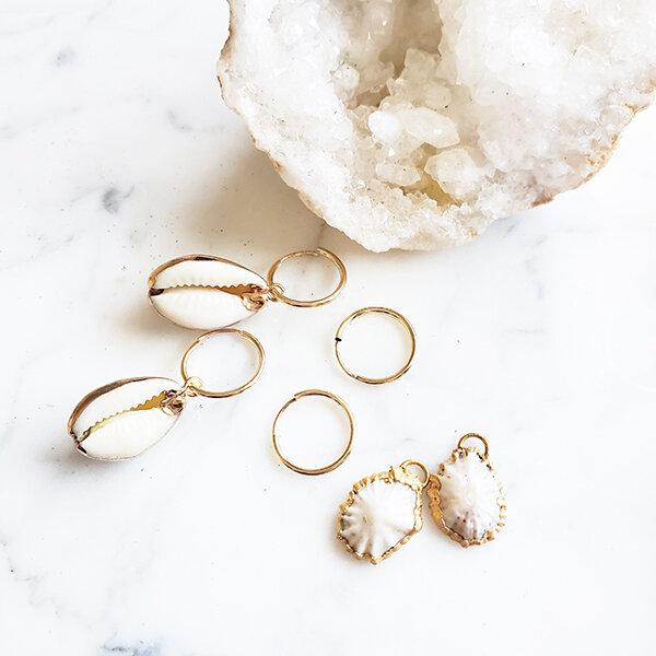 Pop-Up Mākeke - Flotsam & Co. - 24kt Gold Dipped Cowry Hoop Earrings