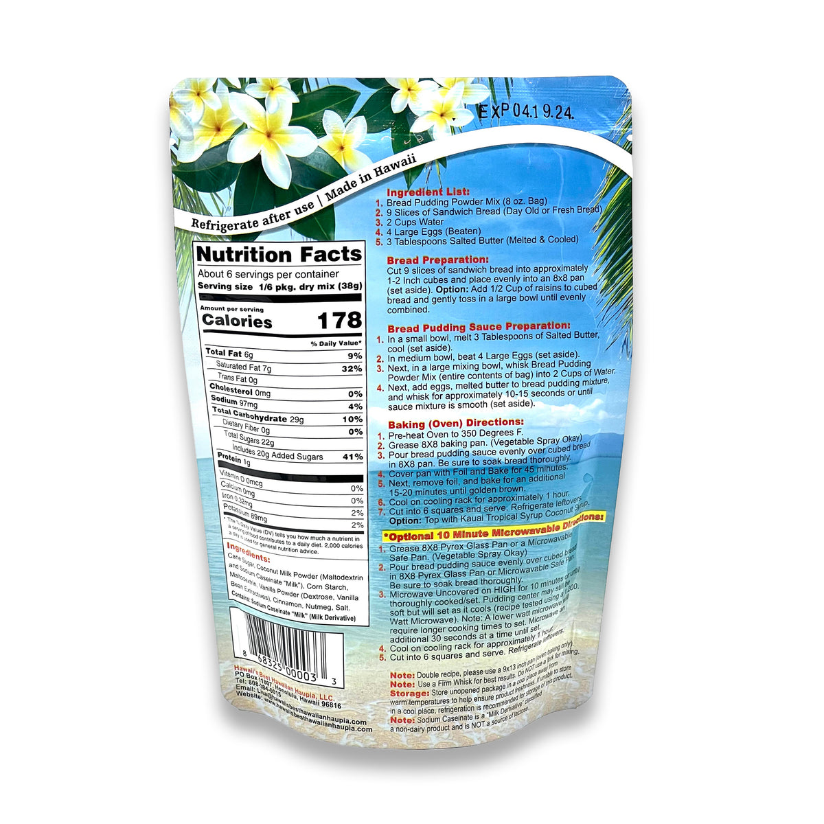 Pop-Up Mākeke - Hawaii's Best Mixes - Hawaiian Creamy Coconut Bread Pudding Mix - Front View