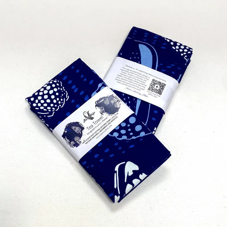 Multipurpose Tea Towel - Blue Indigo Shells