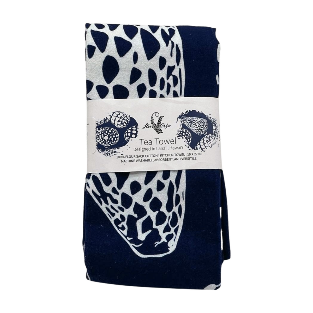 Pop-Up Mākeke - Hinu Rise - Multipurpose Tea Towel in Indigo Shells - Front View