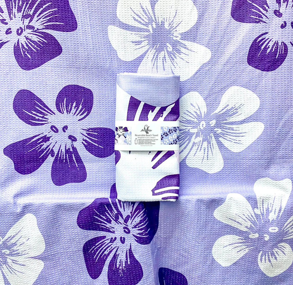 Pop-Up Mākeke - Hinu Rise - Reversible Beach Towel - Nohoanu Purple - Wrapped