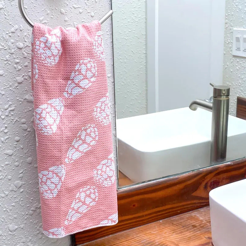 Reversible Hand Towel - Coral Hebrew Cone