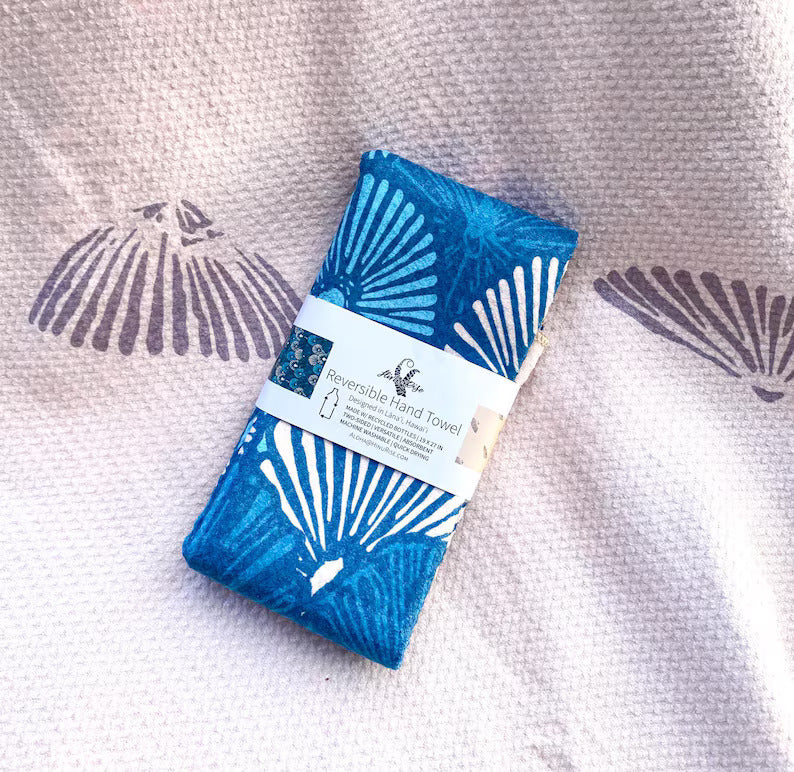 Pop-Up Mākeke - Hinu Rise - Reversible Hand Towel - Opihi Blue - Front View