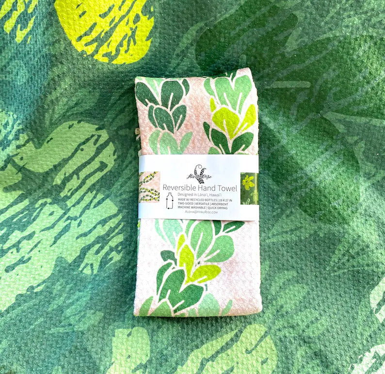 Pop-Up Mākeke - Hinu Rise - Reversible Hand Towel - Pakalana Lei - Front View
