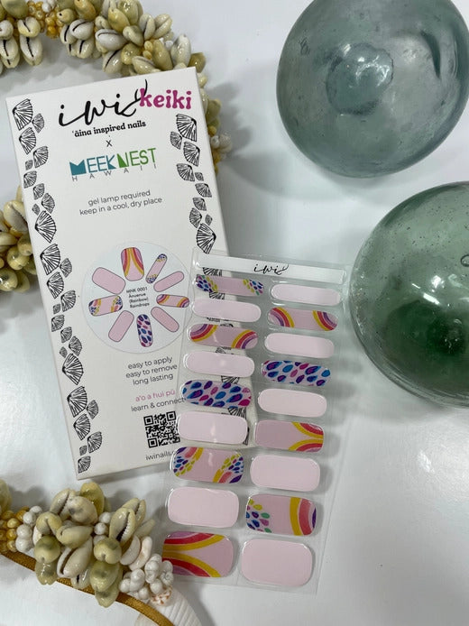 Gel Nail Strips - Meek Nest x Iwi Nails: Ānuenue (Rainbow) Raindrops [Keiki/Kids]