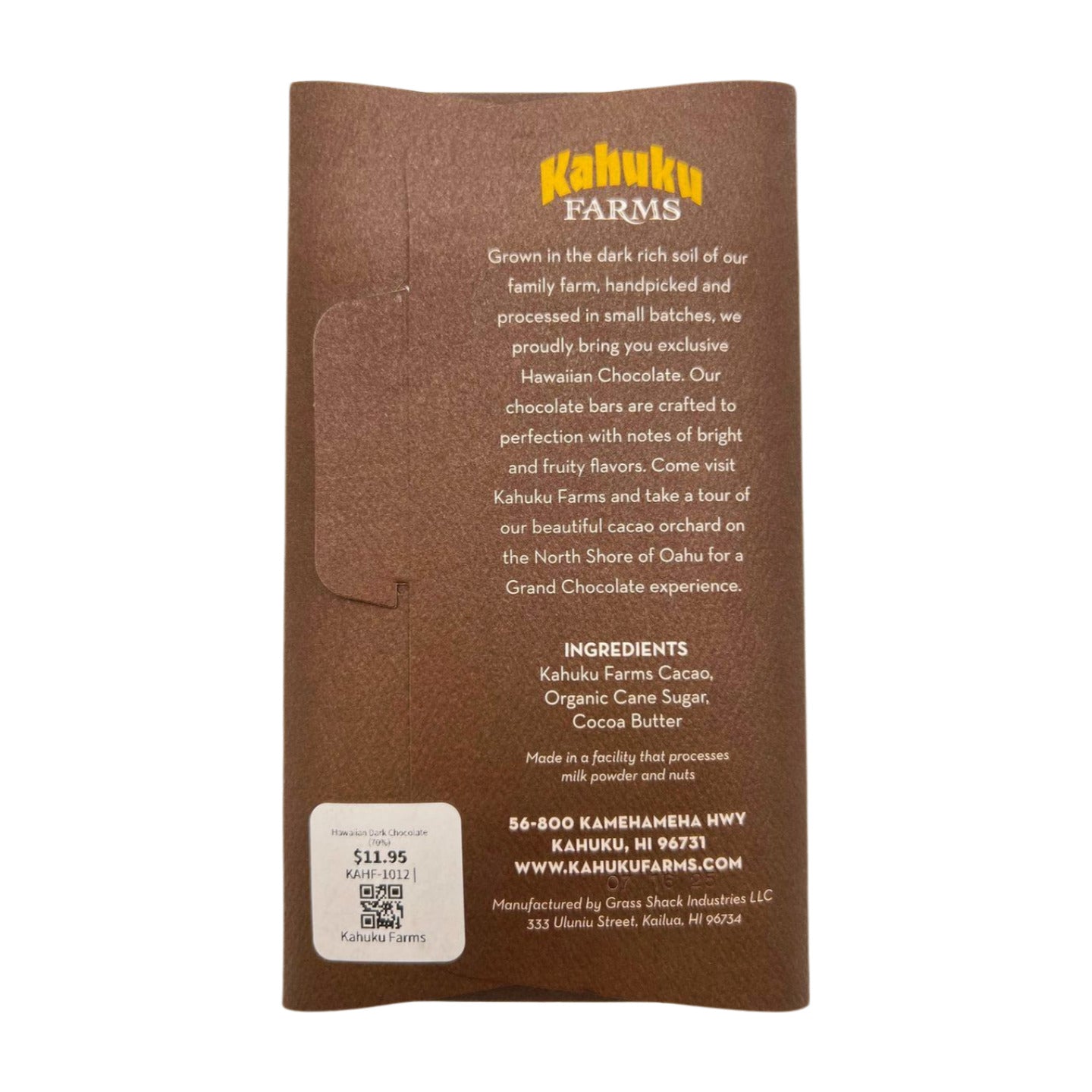 Pop-Up Mākeke - Kahuku Farms - Hawaiian Dark Chocolate (70%) - Front View
