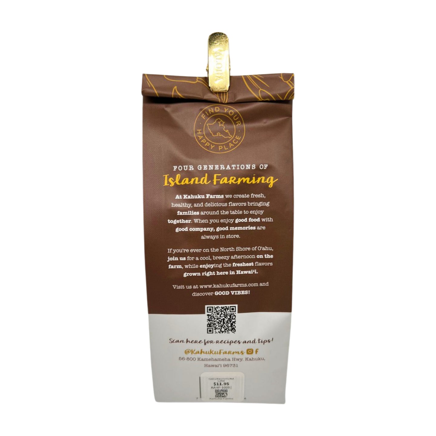 Pop-Up Mākeke - Kahuku Farms - Vanilla Macadamia Nut Coffee - Front View
