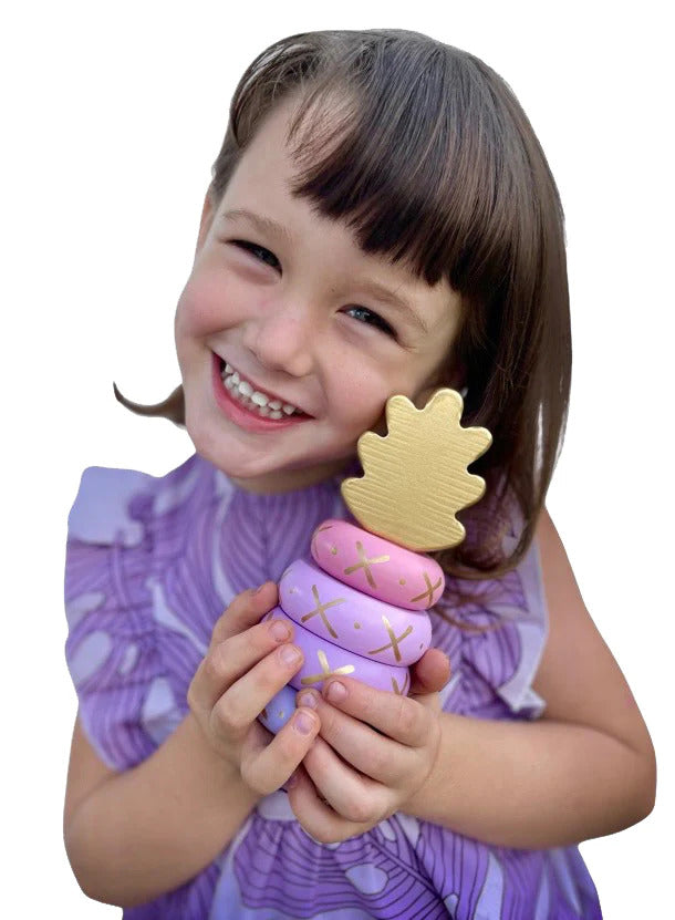 Pop-Up Mākeke - Keiki Kaukau - Pineapple Stacking Toy - Pink - Front View