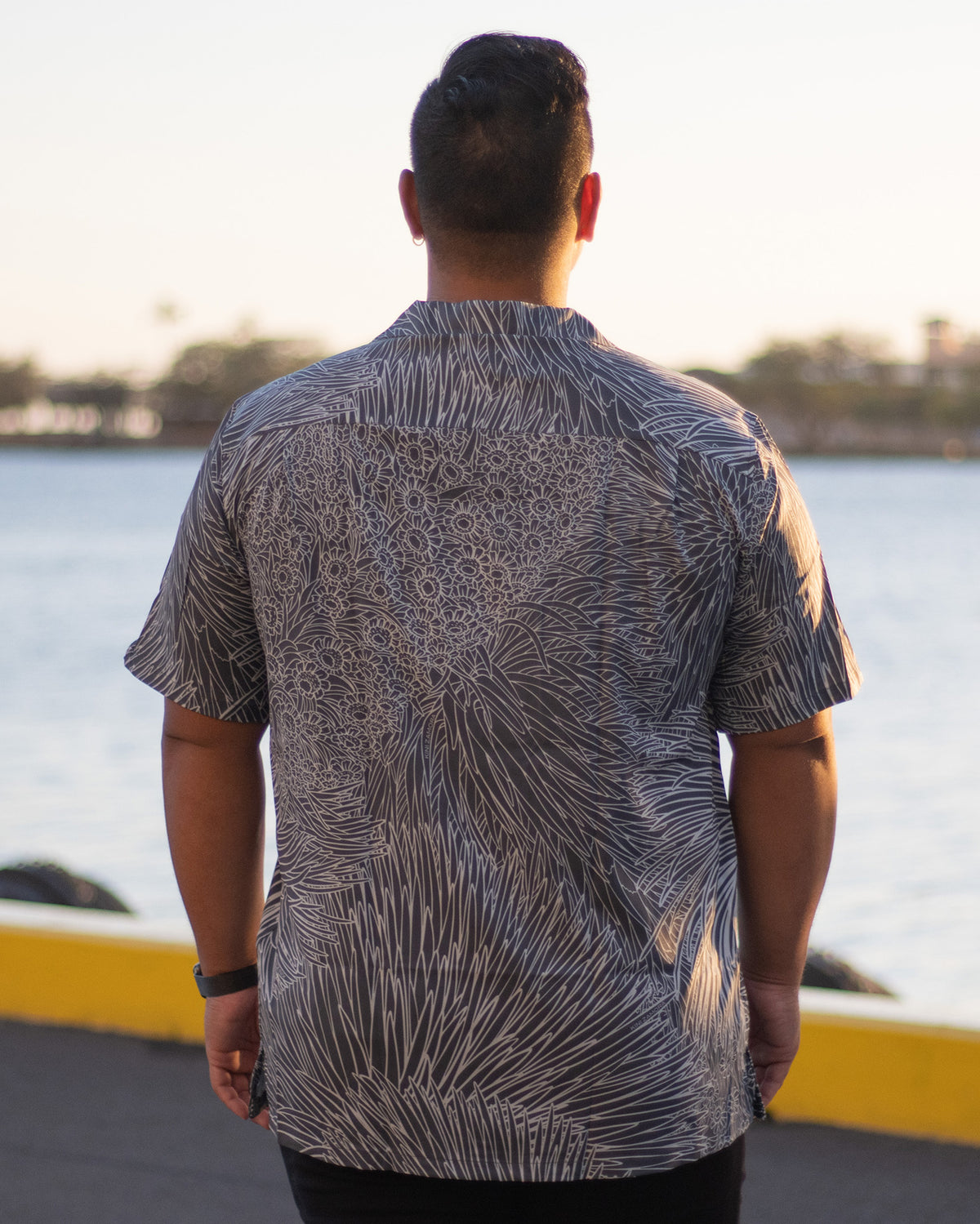 Pop-Up Mākeke - Kini Zamora - Silversword Aloha Shirt - Black & White - Front View