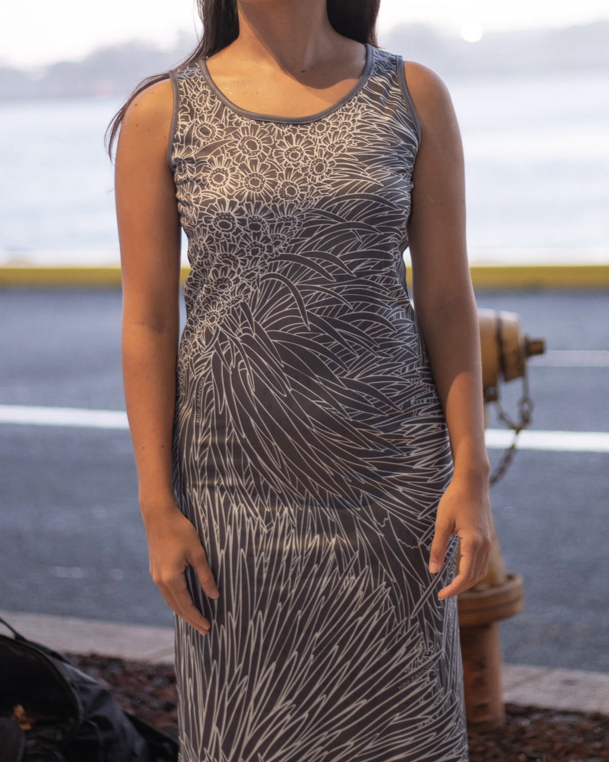 Pop-Up Mākeke - Kini Zamora - Silversword Bodycon Maxi Dress - Black & White - Front View