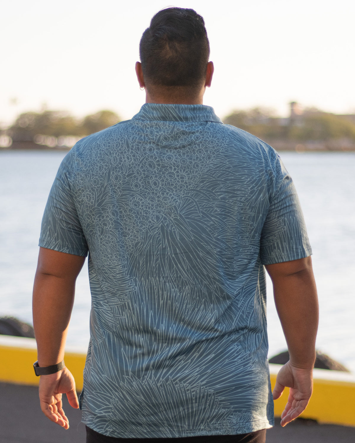 Pop-Up Mākeke - Kini Zamora - Silversword Polo Shirt - Blue - Front View