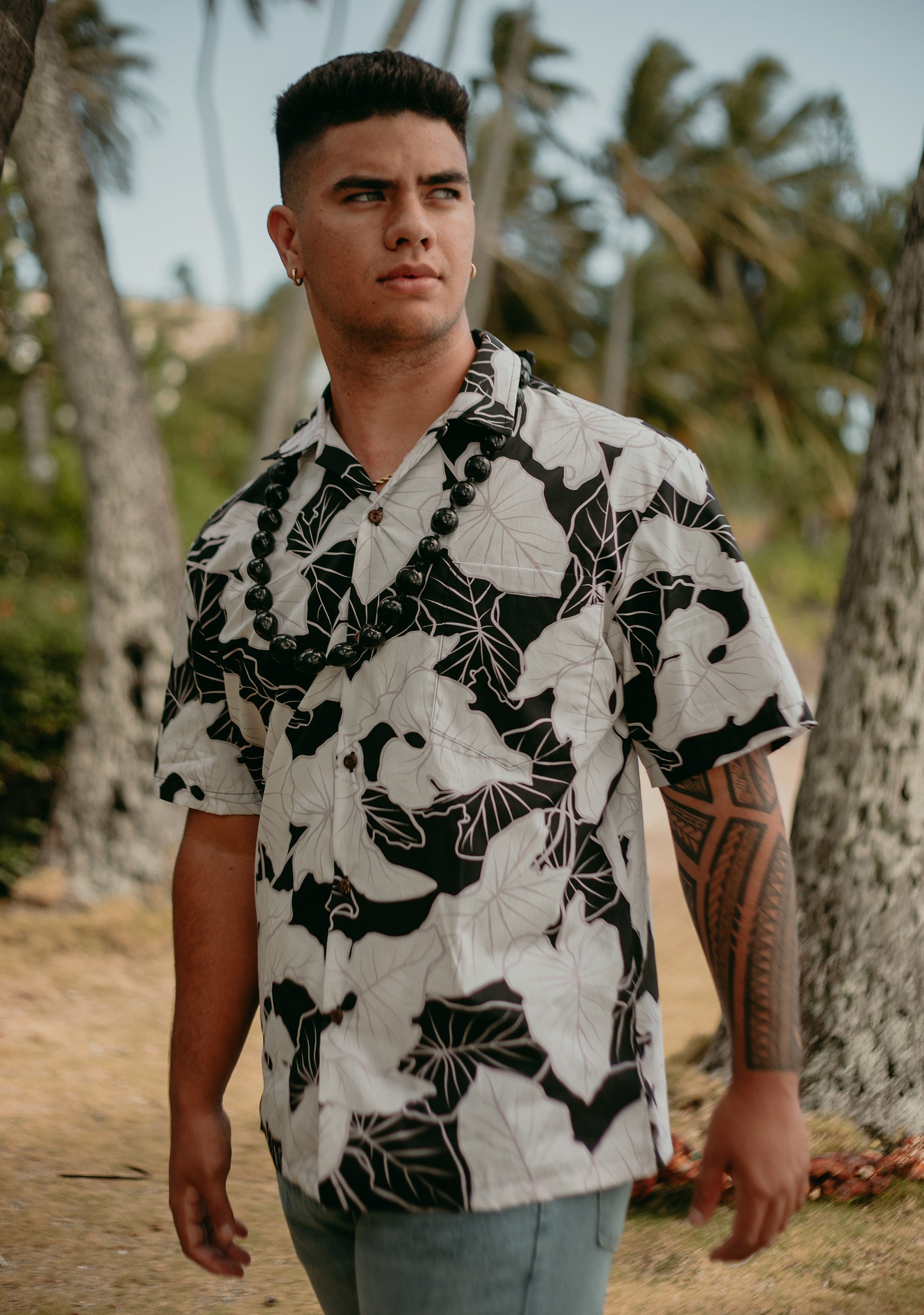 Men's Aloha Shirt - Kalo in Black | Pop-Up Mākeke - Nā Mea Hawai'i