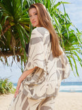 Pop-Up Mākeke - Lotus & Lime - Momi Kimono Top - Kalo in Taupe & Light Taupe - Back View