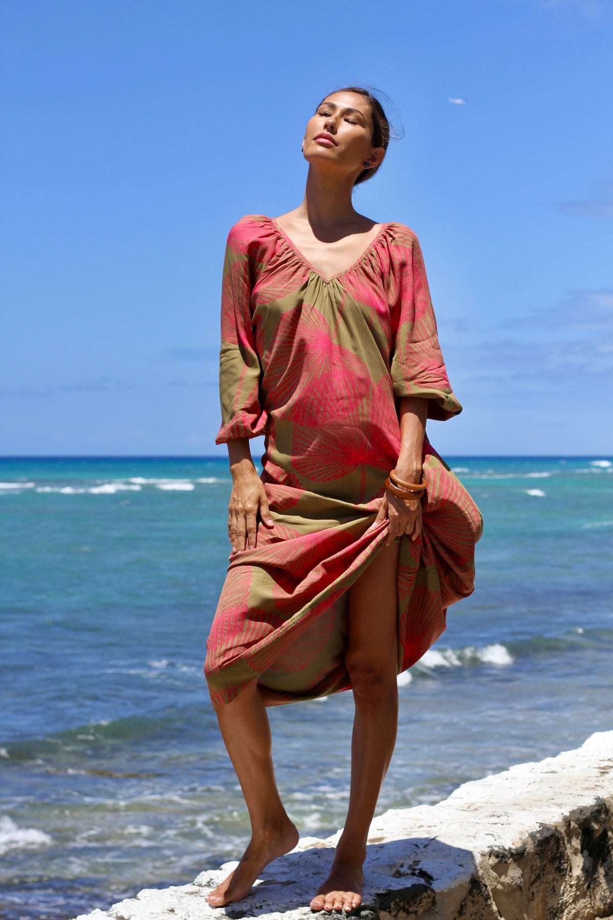 Pop-Up Mākeke - Lotus & Lime - Palama Mumu Dress - Dragonfruit - Front View