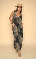 Pop-Up Mākeke - Lotus & Lime - Palama Nani Jumpsuit - Black & Tan - Front View