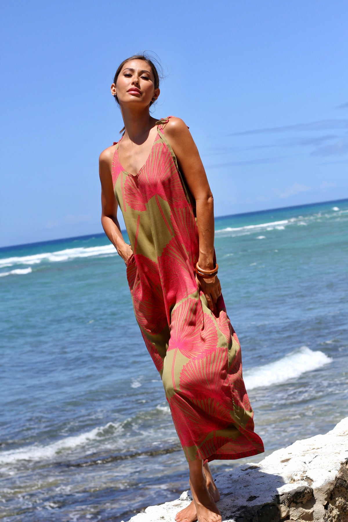 Pop-Up Mākeke - Lotus & Lime - Palama Nani Jumpsuit - Dragonfruit - Front View