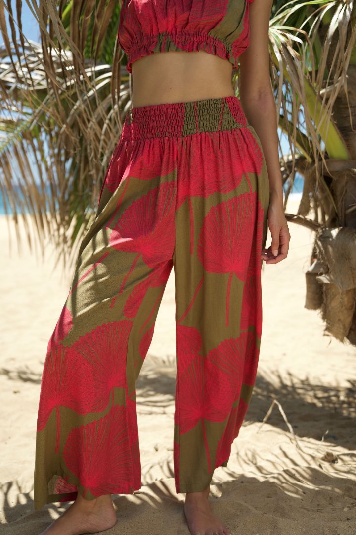 Pop-Up Mākeke - Lotus & Lime - Palama Palazzo Pants - Dragonfruit - Front View