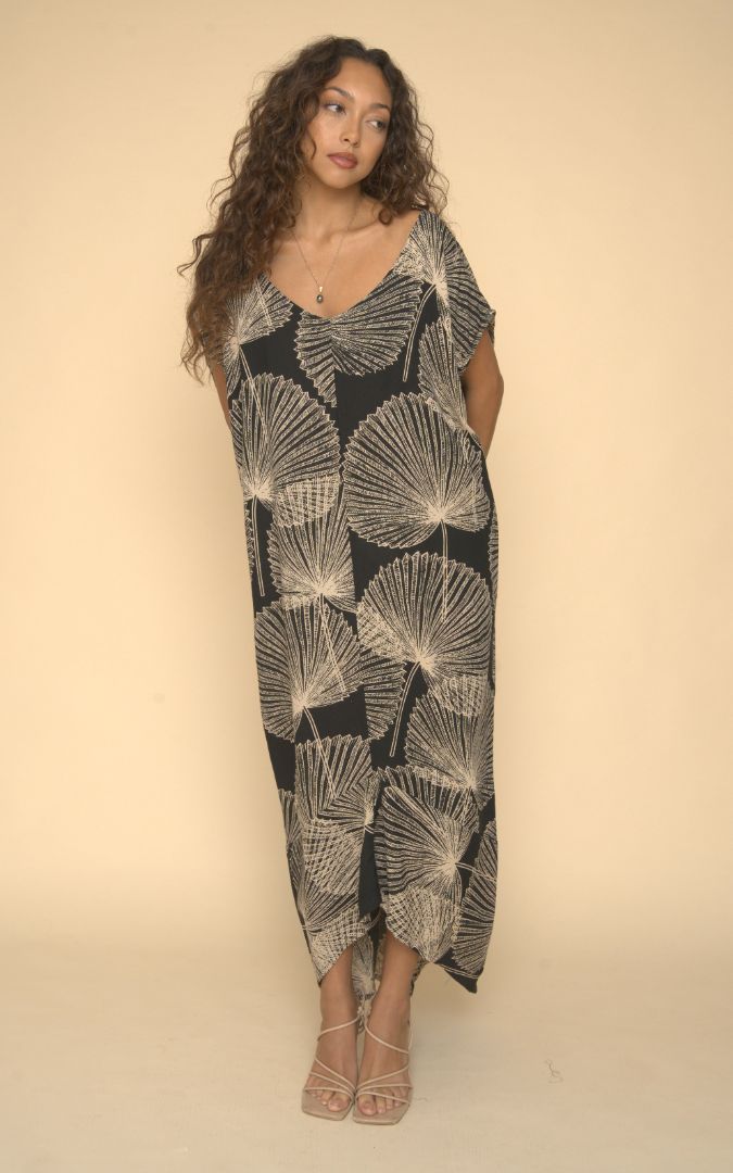 Pop-Up Mākeke - Lotus & Lime - Palama Zen Maxi Dress - Black & Tan - Front View