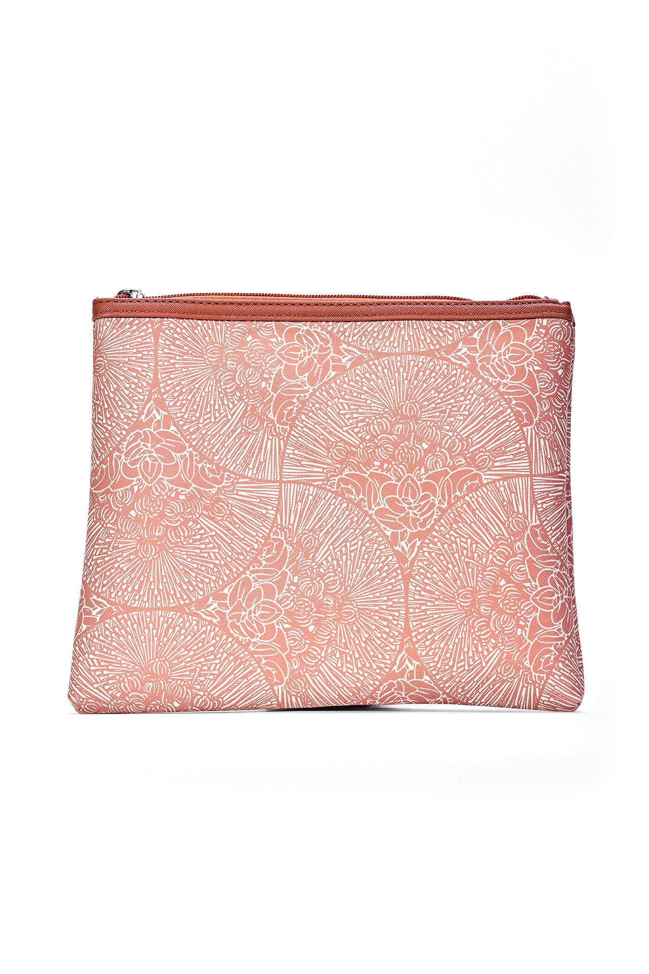 Flat Zip Pouch - Wai Pua Lehua in Coconut Milk & Muted Clay