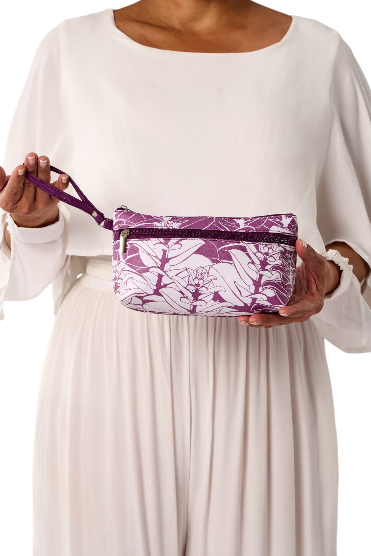 Long Zip Pouch - Liko in Argyle Purple & Brilliant White