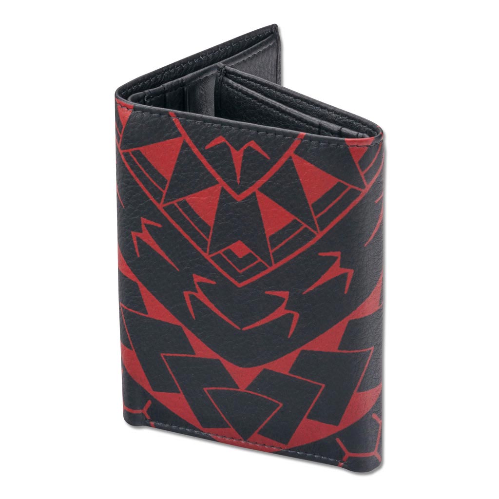 Pop-Up Mākeke - Na Koa -  Polynesian Tattoo Trifold Leather Wallet - Black & Red - Front View