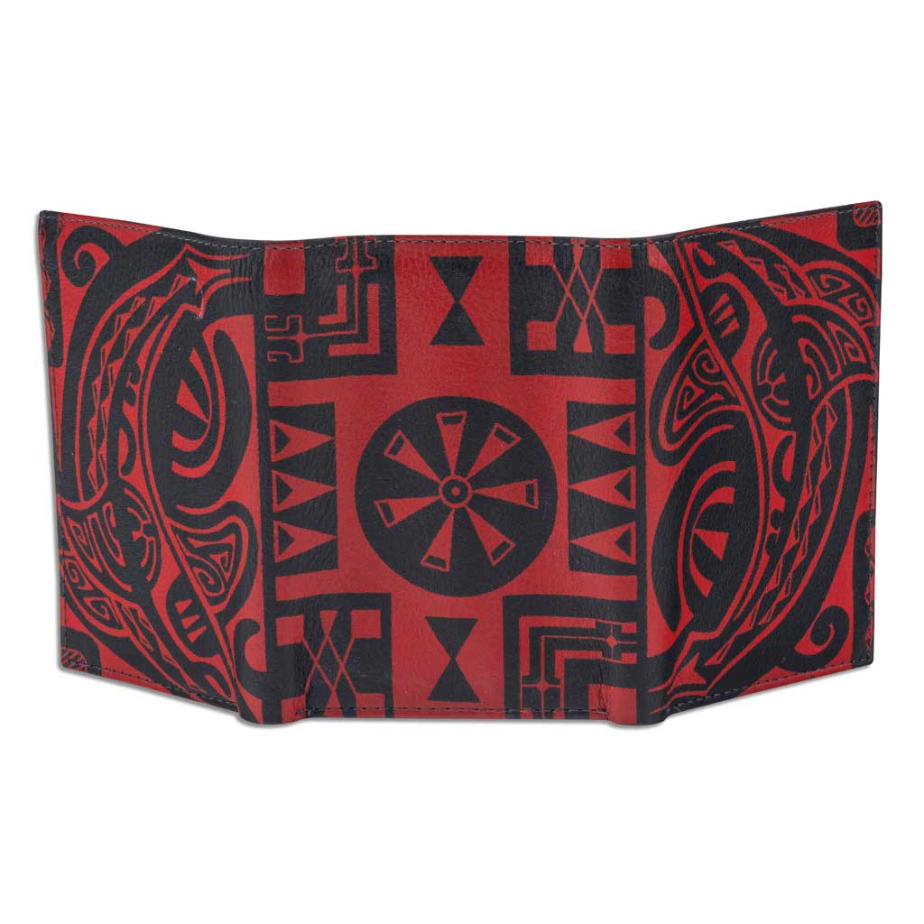 Pop-Up Mākeke - Na Koa - Tahitian Shark Tattoo Trifold Leather Wallet - Black & Red