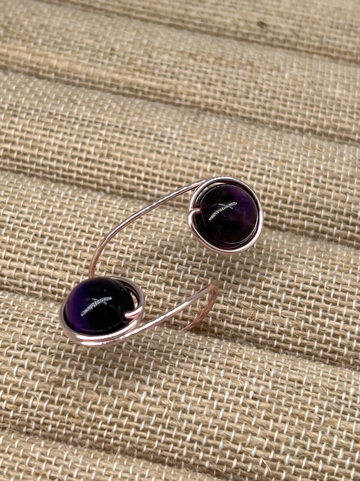 Adjustable Custom Wirework Gemstone Ring - Tigers Eye - Purple