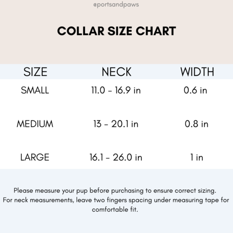 Pop-Up Mākeke - Ports and Paws - Neoprene Dog Collar - Porter (Blue) - Size Chart