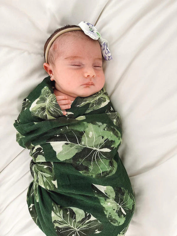 Pop-Up Mākeke - The Keiki Department - Bamboo Muslin Baby Swaddle Blanket - Elepaio Ha Kea - Front View