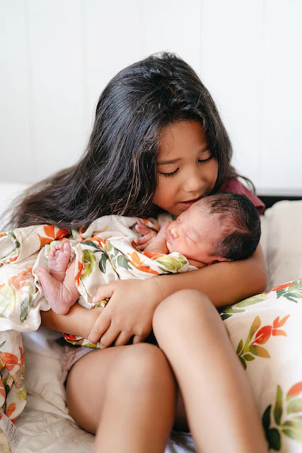 Pop-Up Mākeke - The Keiki Department - Bamboo Muslin Baby Swaddle Blanket - Liko Lehua - Front View