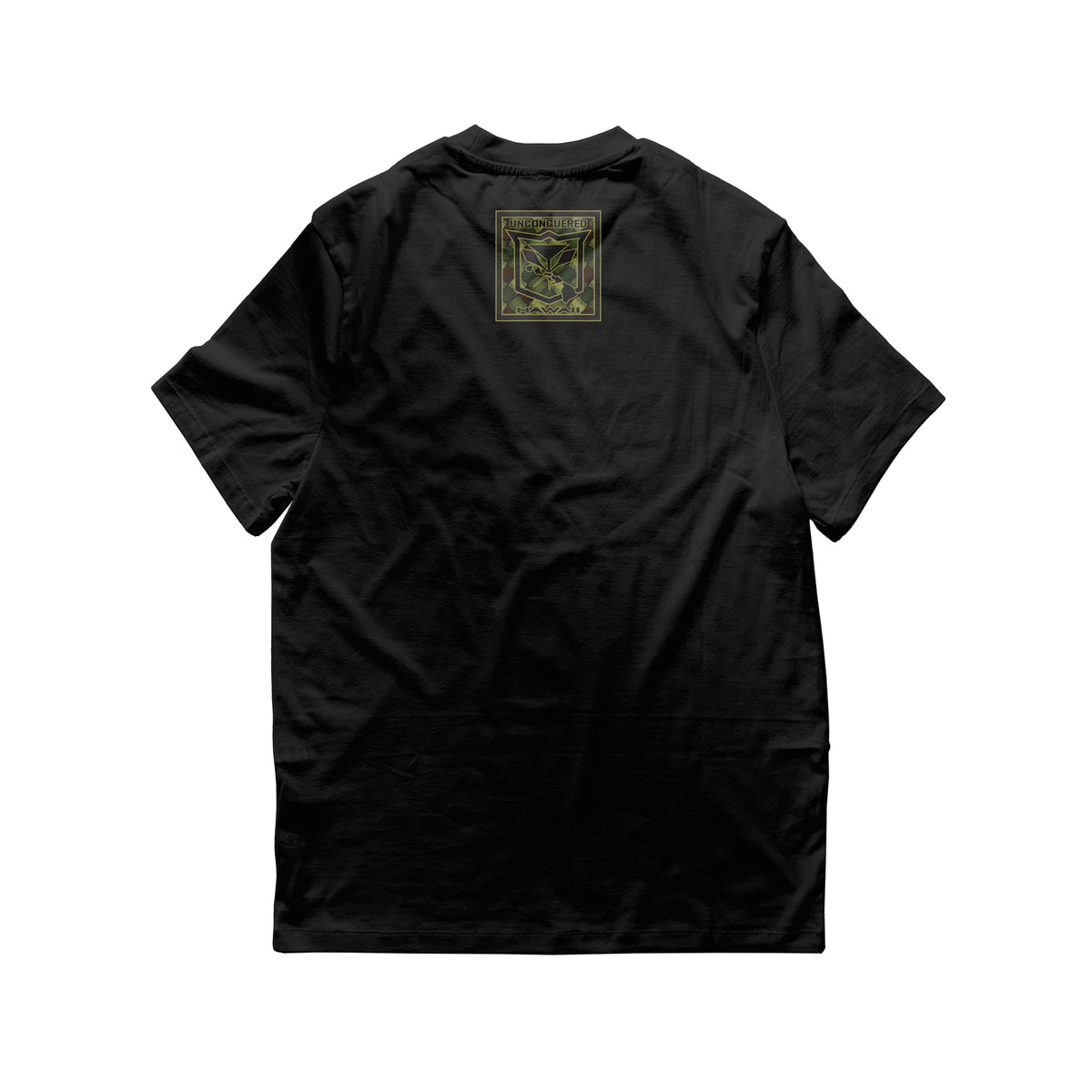 Pop-Up Mākeke - Unconquered Hawaii - Lauhala Tee - Woodland Camo - Front View