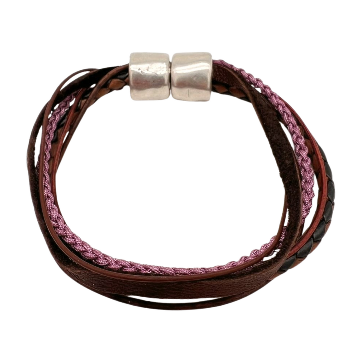 Purple Braided Cord with Suede & Leather 6-Cord Wrap Leather Bracelet - 6.5" (Med)