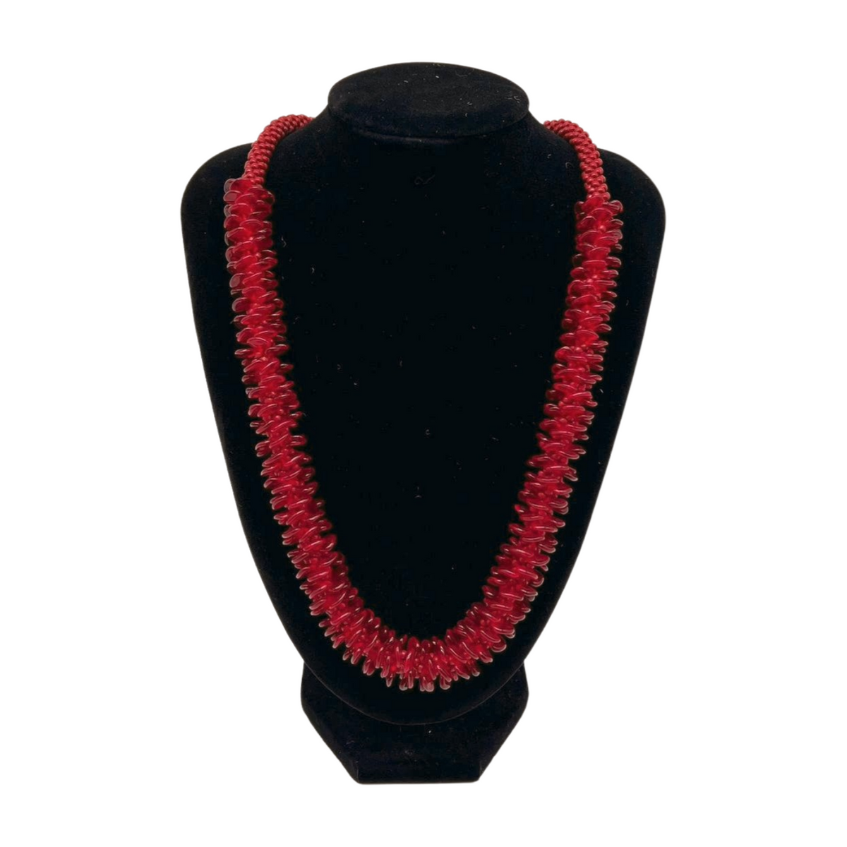 Red Orchid Lei Necklace - 23" w/ Gold Toned Magnetic Clasp