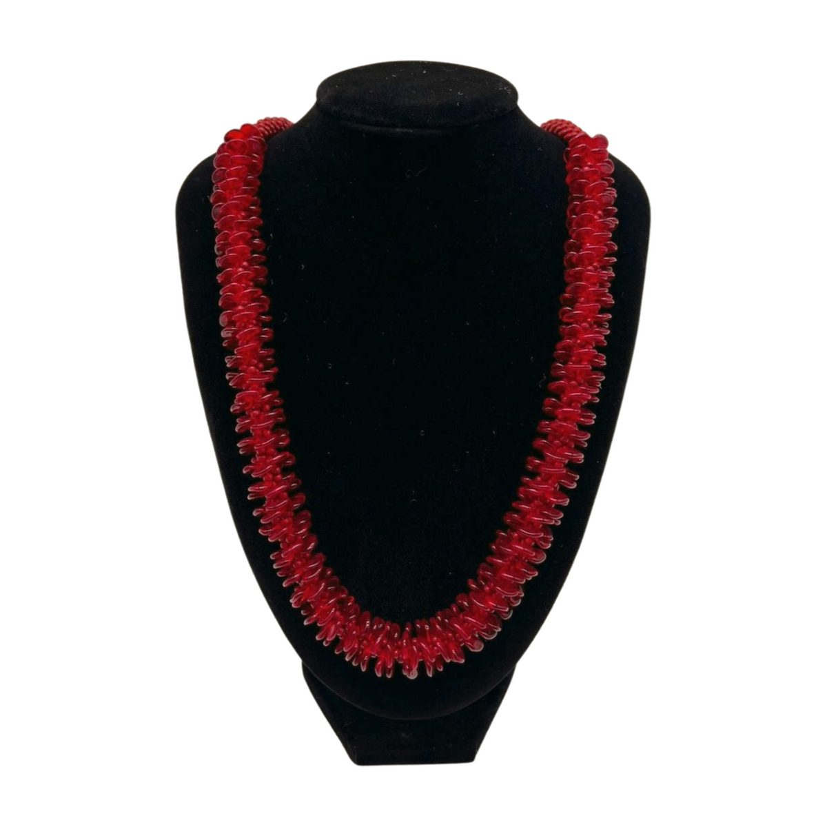 Transparent Red Rose Petal Orchid Lei Necklace - 26"