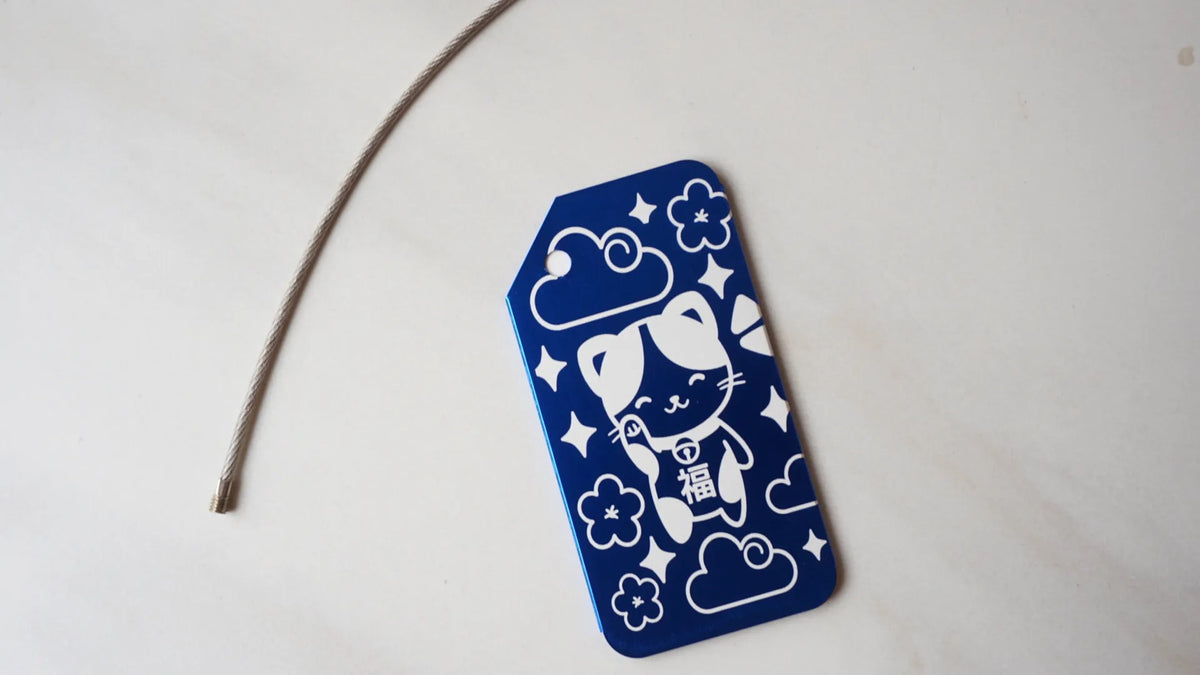 Window Luggage Tag - Lucky Cat/Blue