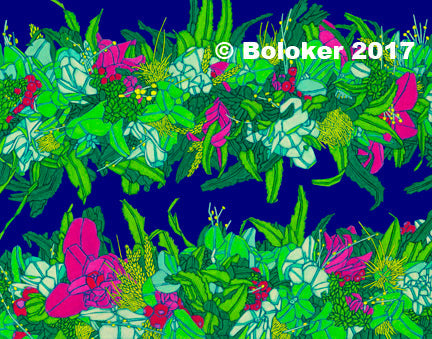 Judd Boloker 156 Mixed Haku with Fuchsia Orchids Small Print 11x14"