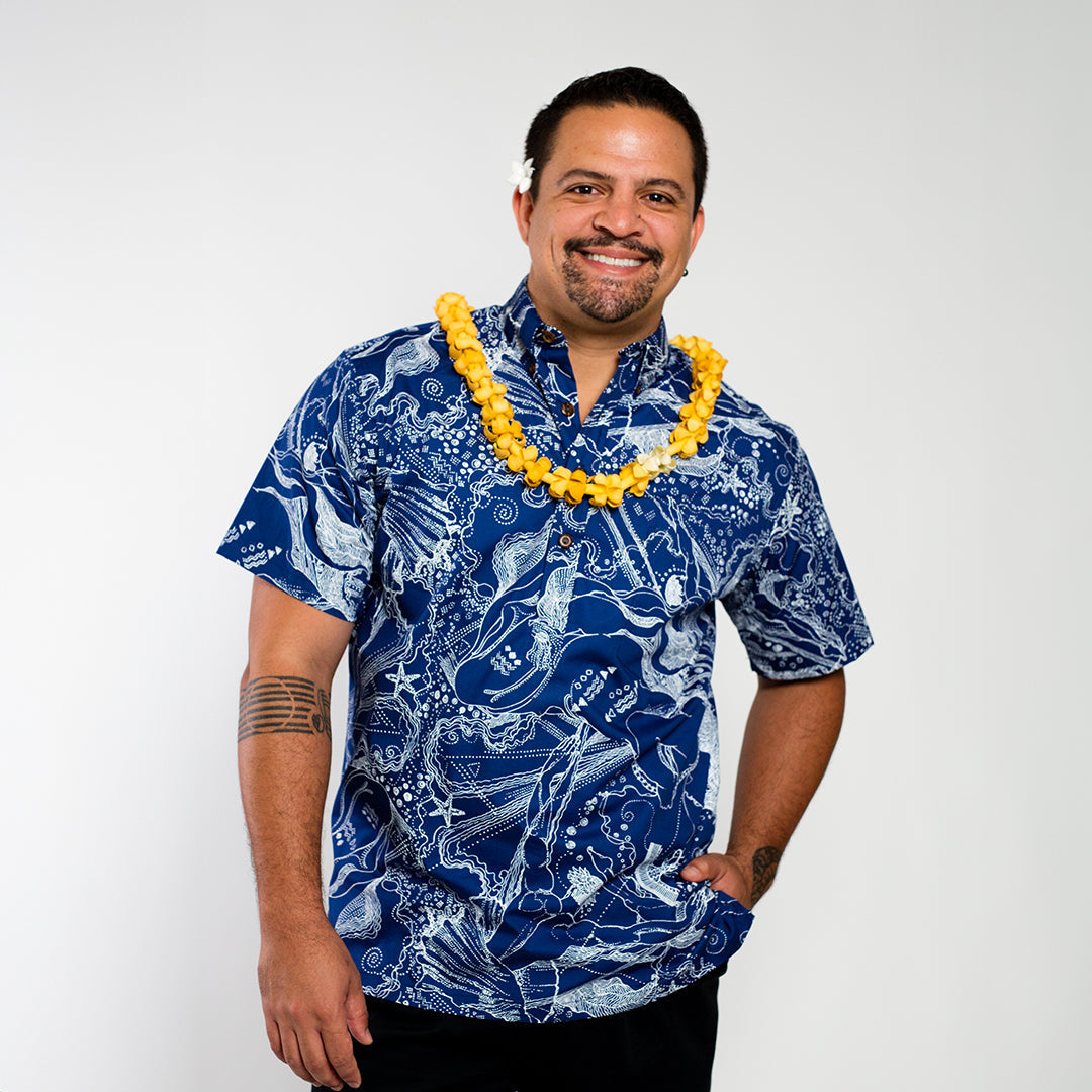 Pull Over Aloha Shirt | Sea Dreams | White on Blue