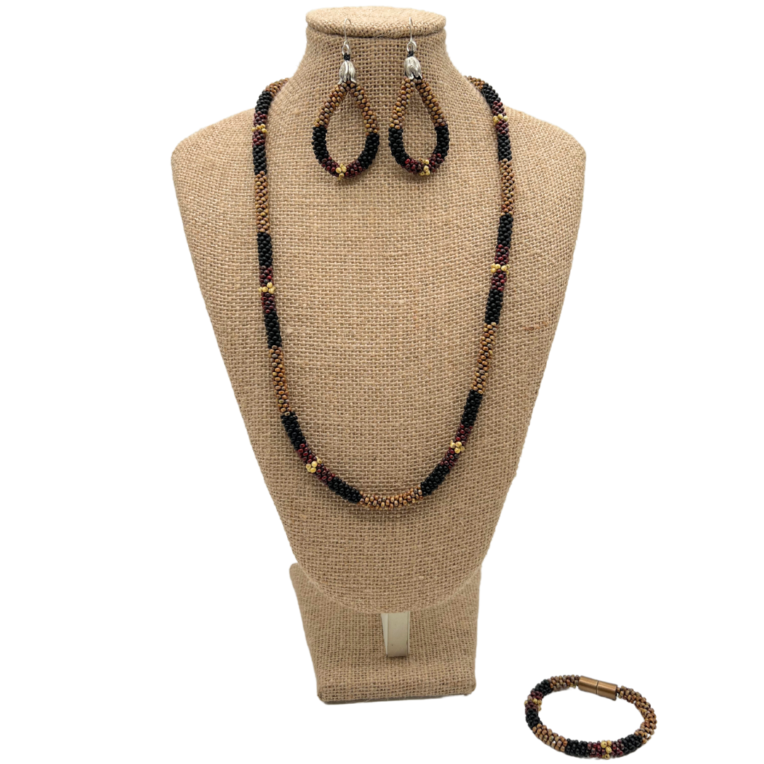 Pop-Up Mākeke - Akalei Designs - Double Strand "Forbidden Island" Necklace Set with Earrings and Bracelet - Front View