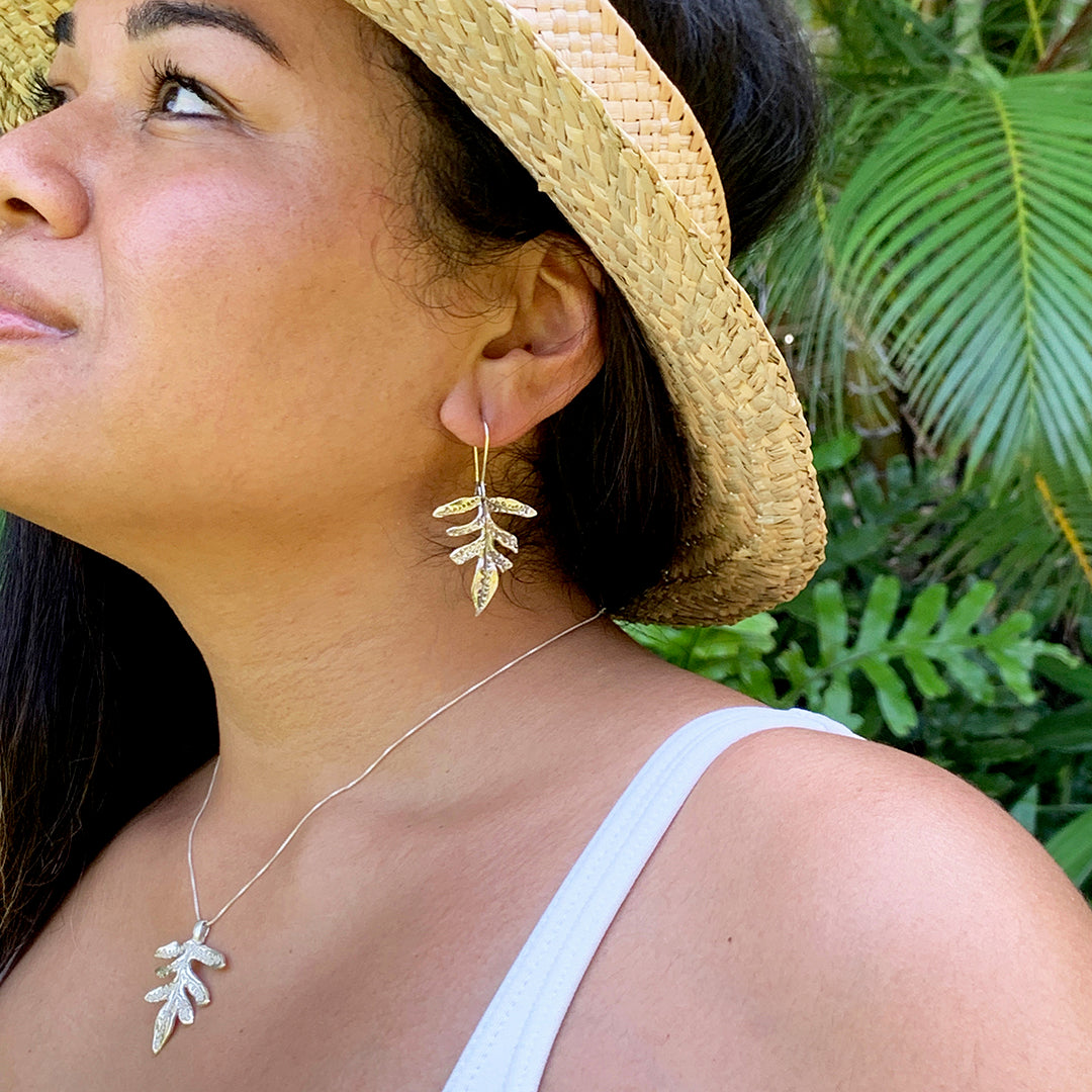 Pop-Up Mākeke - Debby Sato Designs - Lauaʻe Hawaiian Fern Sterling Silver Earrings - Front View