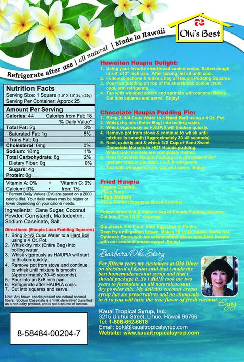 Pop-Up Mākeke - Hawaii's Best Mixes - Hawaiian Haupia Luau Coconut Pudding Squares Mix - Front View