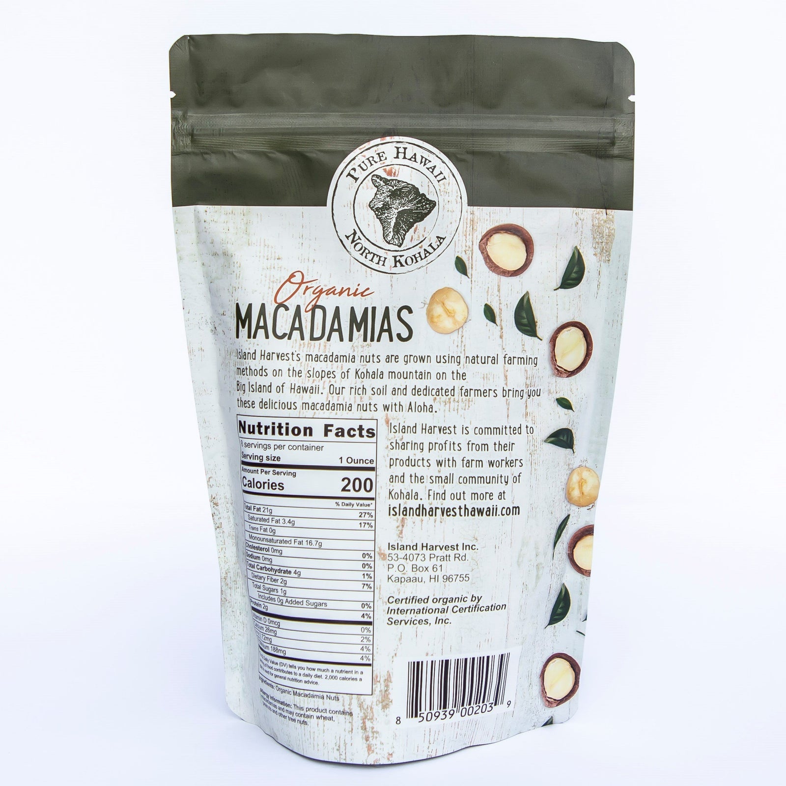 Pop-Up Mākeke - Island Harvest - Organic Unsalted Macadamia Nuts - Front View