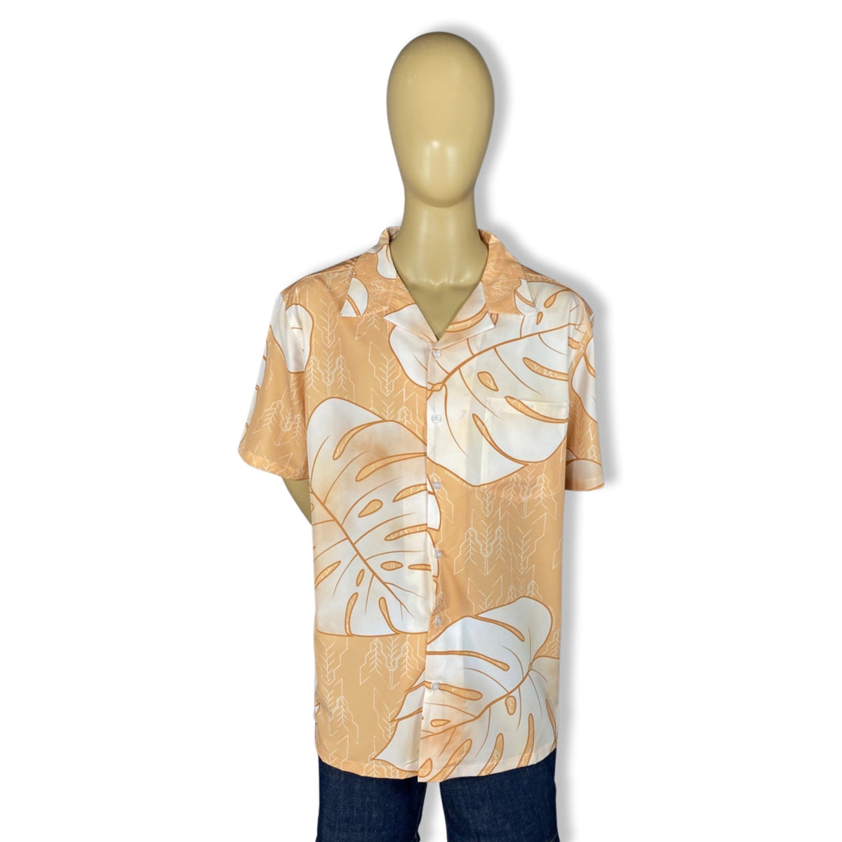 Pop-Up Mākeke - Kini Zamora - Monstera Aloha Shirt - Nude - Front View