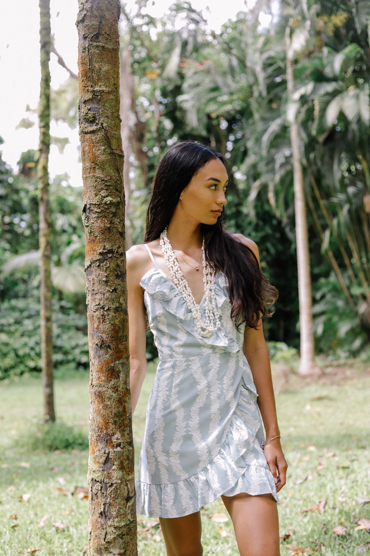Pop-Up Mākeke - Lexbreezy Hawaii - Heʻeia Mini Wrap Dress - Aloha Lei Blue Dust
