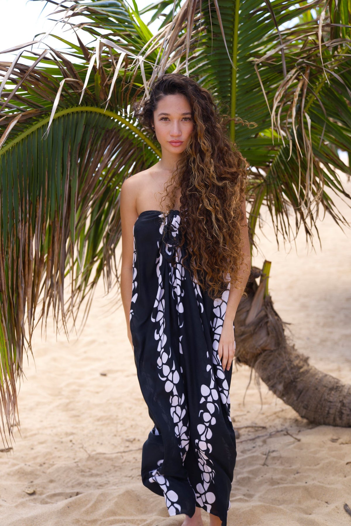 Pop-Up Mākeke - Lotus & Lime - Heritage Wrap Dress - Puakenikeni in Black & White