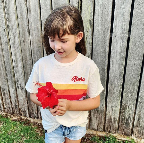 Pop-Up Mākeke - Rainbow Stripes Keiki Short Sleeve T-Shirt - Front View