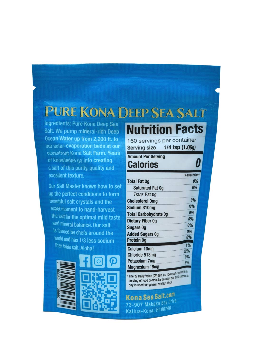 Pop-Up Mākeke - Sea Salts of Hawaii - Pure Kona Grinder Sea Salt Pouch - 6oz - Front View